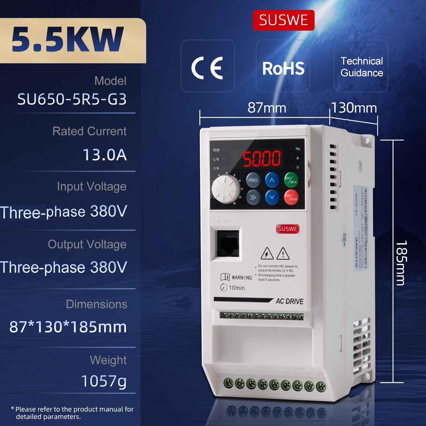 5,5 kW, Entrée triphasée 380 V, Sortie triphasée 380 V