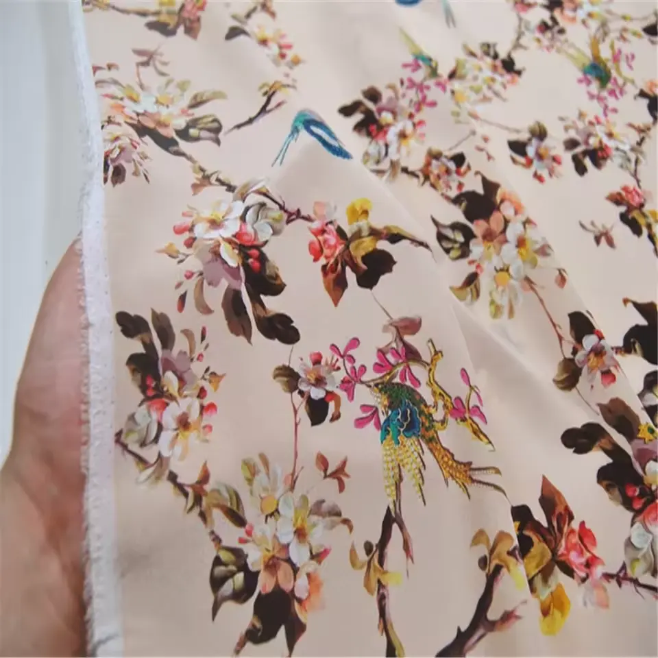 Terbaru nyaman merasa cetak indah elegan gaya sutra Crepe De Chine kain untuk anak perempuan garmen