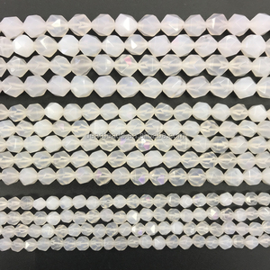 Cuentas de ágata blanca con corte de diamante facetado de estrella natural, cadena de cuentas de piedra de ágata para fabricación de joyas 6mm 8mm 10mm, longitud 38cm 15" - Product Image 4