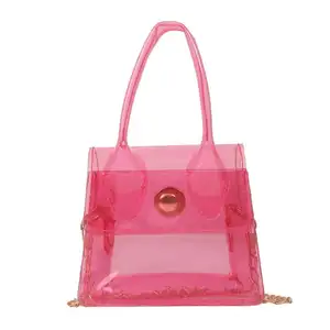 Summer Beach Transparent Jelly PVC Clutch Purse Handbag Hot Selling Rainbow Stylish Girl Small Square Shoulder Bag