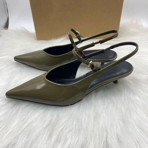 Women's <b>Low</b>-<b>Heel</b> Elegant Lady Pumps, <b>Closed</b>-<b>Toe</b> Slip-On Back Strap Green Heeled Sandals - Product Image 2