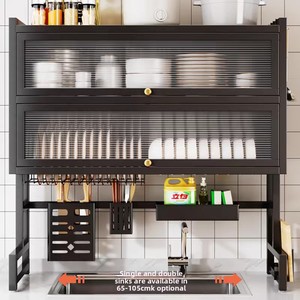 Étagère <span class=keywords><strong>de</strong></span> rangement <span class=keywords><strong>pour</strong></span> évier <span class=keywords><strong>de</strong></span> <span class=keywords><strong>cuisine</strong></span> en métal, écologique, durable, à double niveau, multifonctionnelle, anti-poussière, <span class=keywords><strong>pour</strong></span> assiettes, cuillères et bols - Product Image 2