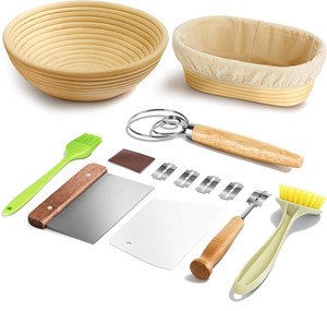 Bộ 2 giỏ ủ bánh mì, gồm 1 giỏ tròn 9 inch & 1 giỏ oval 10 inch, kèm dao nạo và bàn chải làm bánh mì lên men - Product Image 1