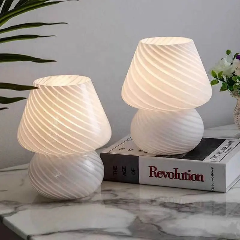 Modern Industrial Minimalist Glass Mushroom Reading Table Lamp For Bedroom Study Dining Room