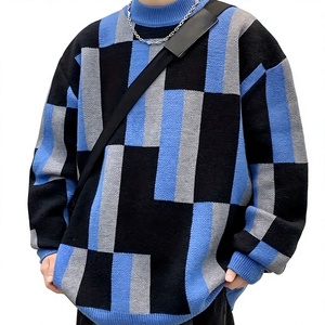 Pull en laine/acrylique respirant pour homme, à manches longues, pour l'hiver, design bicolore noir, gris et blanc - Product Image 5