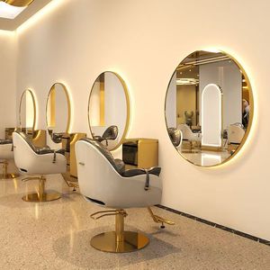 Miroirs <span class=keywords><strong>de</strong></span> <span class=keywords><strong>salon</strong></span> <span class=keywords><strong>de</strong></span> <span class=keywords><strong>coiffure</strong></span> ronds en or <span class=keywords><strong>de</strong></span> luxe à montage mural en gros avec lumières LED - Product Image 1