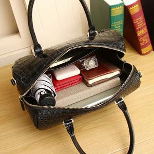 Bolso de hombro cruzado de piel auténtica con patrón de cocodrilo, estilo cubo, de moda para mujer, con cremallera, venta al por mayor - Product Image 4