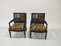 Chaise d'appoint en tissu à motif léopard de réception antique de luxe tissu imprimé léopard en bois noir Fauteuil de villa Chaise de salle à manger