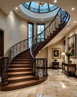 Escalier en colimaçon moderne d'intérieur de style australien pour villa, durable, écologique, en acier noir avec garde-corps en verre, moulé