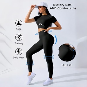 <b>Women</b> Seamless Yoga Set <b>Short</b> Sleeve Crop Top High Waist <b>Leggings</b> Quick Dry Fitness Activewear - Product Image 1