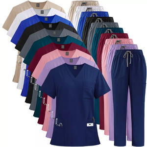 Divise Mediche in Offerta, Completi Sanitari per Infermieri, Set Clinici in Maglia con Maglietta a Maniche Corte e Pantaloni - Product Image 1