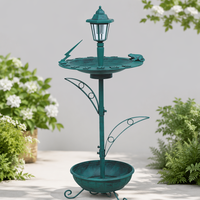 Pied de jardin en métal robuste, vert antique, écologique, style Art Déco, avec bassin pour oiseaux, lumière solaire, aiguille solaire et base de jardinière