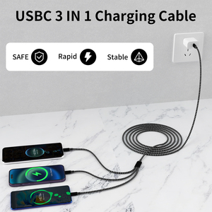 Cable <span class=keywords><strong>USB</strong></span> C de nailon trenzado de 6 pies, cable de cargador múltiple con puerto <span class=keywords><strong>Micro</strong></span> e IP tipo C para <span class=keywords><strong>iPhone</strong></span> 16/15, cable de carga - Product Image 4