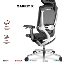 Chaise de bureau ergonomique en mesh, avec accoudoirs 5D brevetés, dossier réglable, soutien lombaire indépendant, dossier en aluminium, GTChair