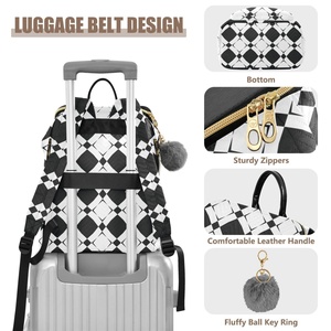 High-quality Customs Black White Check Women's <b>Backpack</b> Fashion Travel <b>Backpack</b> <b>Large</b> Gold Zipper Bag - Product Image 4