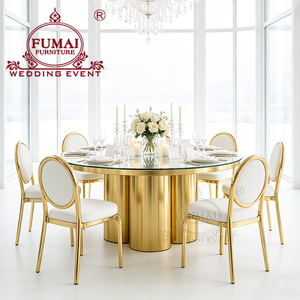 Mesas y sillas de vidrio negro para invitados VIP, mesa de cóctel de boda con soporte de galvanoplastia dorada - Product Image 1