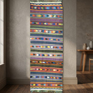 Tapis Kilim Sanandaj authentique fait main, unique en son genre, en laine naturelle, collection Seneh, 9'10 x 3'10 - Product Image 3