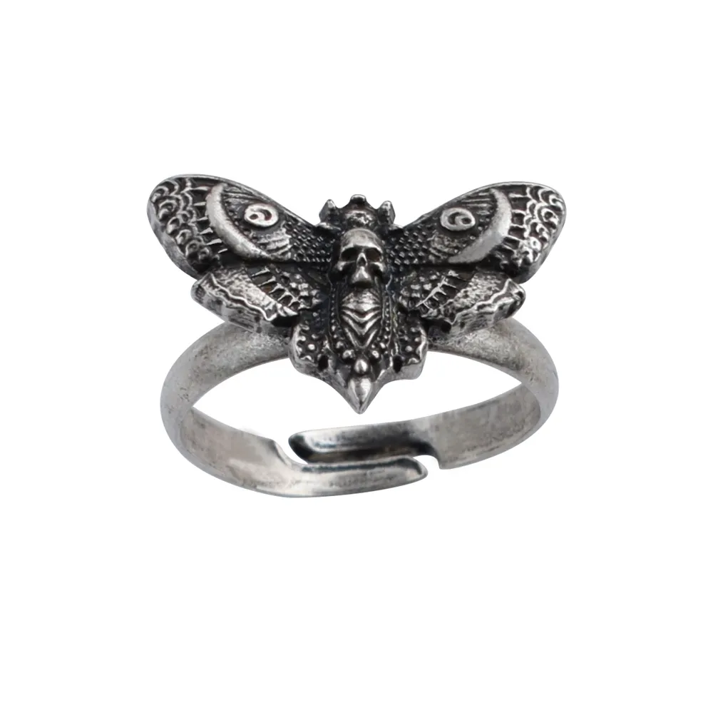 New Design Death Moth Wiccan Supplies Ring Jewelry Insect Pendant Skull Dead Head Butterfly Christmas Gift Wicca Moon Rings