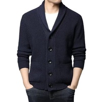 Herren Verdickter Knopf-Cardigan mit Schalkragen V-Ausschnitt Einfarbig Knitterfrei Lässige Strickware für Herbst Winter