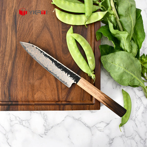 Couteaux de cuisine en acier au carbone forgé, couteau utilitaire en acier Damas cuivré, manche en bois massif de chêne brûlé pour le camping et la maison - Product Image 5