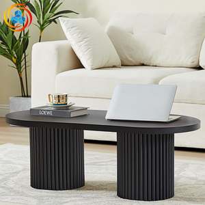 Modern Fluted Pedestal <b>Coffee</b> <b>Table</b>, Optional Finishes Oval Center <b>Table</b> with Double Column Base for Living Room - Product Image 5
