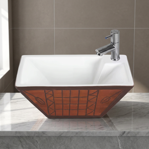 Lavabo de table orange moderne Lavabo carré en céramique pour salle de bain, piédestal de lavage à la main avec décalcomanie en marbre - Product Image 5