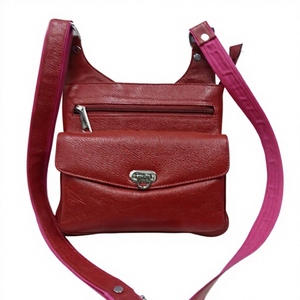 Sac bandoulière vintage en cuir véritable avec fermeture éclair, sangle réglable, résistant à l'eau, motif géométrique losanges - Product Image 5
