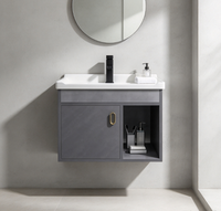 Ensemble de meuble-lavabo mural moderne pour salle de bain avec vasque en céramique, miroir LED, armoire en MDF, contreplaqué et PVC résistant à l'eau