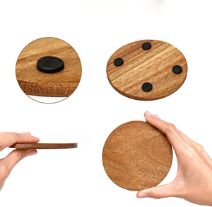 Kunden spezifische unvollendete runde Akazien-Holz untersetzer für Kunst handwerk mit rutsch festen Silikon punkten für DIY gebeizte Malerei Holz gravur - Product Image 3