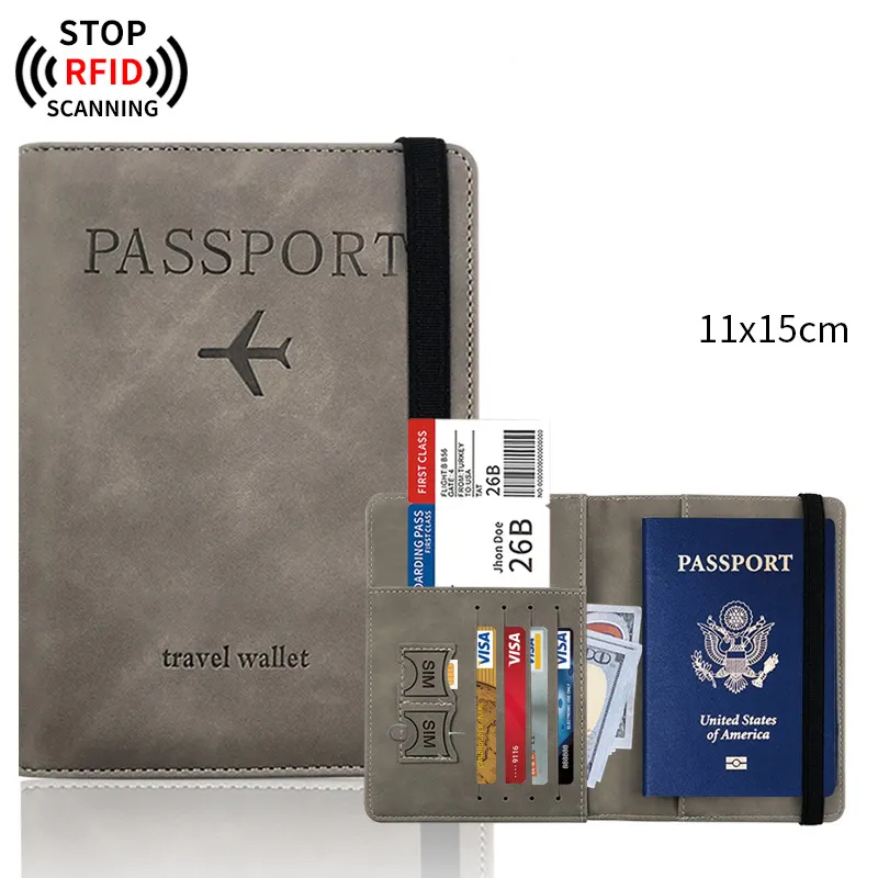 RFID Blocking Passport Holder Pouch Credit Card Leather Wallet Multi purpose Passport Cover Case