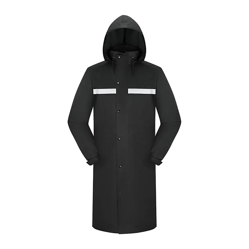 High quality pongee waterproof safety long raincoat men PVC hiking rain coat with reflective tape