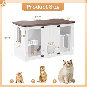 Meuble pour litière <span class=keywords><strong>de</strong></span> chat dissimulée avec LED, rangement, maison pour chat en bois fermée, escaliers, style ferme, adapté au salon, à la chambre à coucher - Product Image 2
