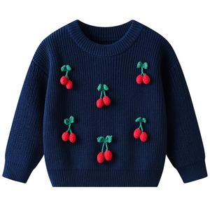 Pulls pour bébés en gros, pulls pour filles, joli <span class=keywords><strong>pull</strong></span> à cerises pour filles, <span class=keywords><strong>pull</strong></span> en coton tricoté multicolore pour filles, col rond - Product Image 2