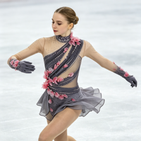 Robe de patinage artistique gris foncé en maille à manches longues avec fleurs 3D et strass pour enfants et adultes, idéale pour les compétitions et spectacles de patinage sur glace
