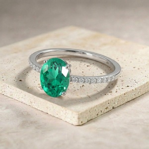 Oval <b>Emerald</b> <b>Ring</b> 925 Sterling Silver, Natural <b>Emerald</b> Engagement <b>Ring</b>, Dainty Diamond <b>Band</b>, May Birthstone Gift for Her - Product Image 5
