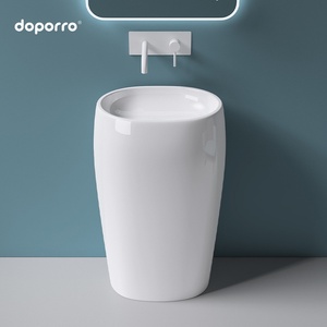 Lavabo a <span class=keywords><strong>colonna</strong></span> autoportante in pietra artificiale Doporro, design moderno e minimalista, per hotel e pensioni in Germania - Product Image 2