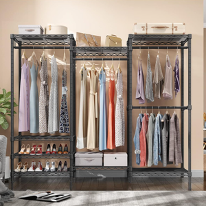 أثاث غرفة نوم حديثة محمولة معدنية ثقيلة خزانة معدنية مزدوجة قضيب مستقل منظم تخزين رف خزانة - Product Image 4