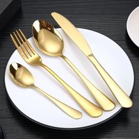 Ensemble de 4 couverts mats (fourchettes, couteaux et cuillères) dorés – Vaisselle minimaliste pour mariage, fête et maison
