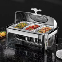 Plat Chauffant Luxe Haut de Gamme 9L en Acier Inoxydable avec Couvercle en Verre pour Service Traiteur et Buffet