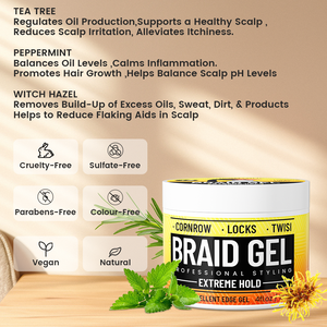 Gel de tressage vegan à tenue extrême d'arbre à thé de marque privée pour mèches de cheveux torsadés Cornrows Gel de tresse pour frisottis - Product Image 2
