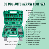 Jeu de douilles à cliquet 53 pièces 1/4'' à 72 dents, qualité industrielle, acier au carbone, kit d'outils professionnel pour mécaniciens et ateliers automobiles