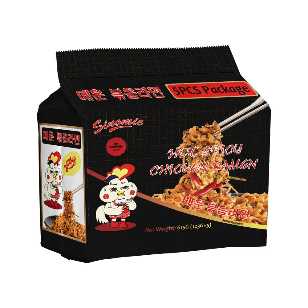 Fabricación China camiones de comida coreana Ramen fideos picantes OEM cinco piezas caliente 2x fuego picante caliente pollo picante fideos instantáneos