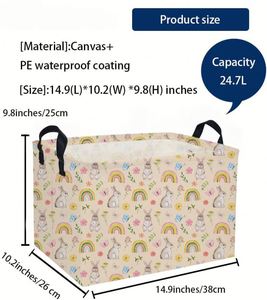 Rectangle Empty Easter <b>Baskets</b> <b>Large</b> Toy Storage Bin Girls Collapsible Hamper Waterproof Canvas Box - Product Image 2
