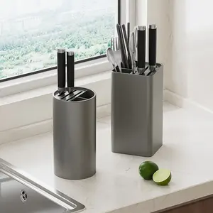 Multi-functional grey Kitchen Knife Organizer Countertop Space Saver Knife Storage Stand plastic knife block holder