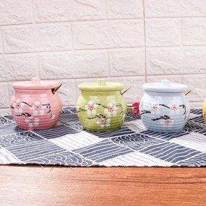<span class=keywords><strong>Sucrier</strong></span> en céramique avec couvercle, poivre en céramique sucre sel saisons debout, pot et cuillère avec maison et cuisine - Product Image 2
