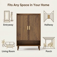 Meuble à chaussures 6 niveaux en noyer avec design à rainures, armoire de rangement autoportante pour entrée, couloir, salon