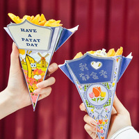 Boîte à frites conique personnalisée par le fabricant avec support pour sauce, finition mate et revêtement UV, pliables et recyclables