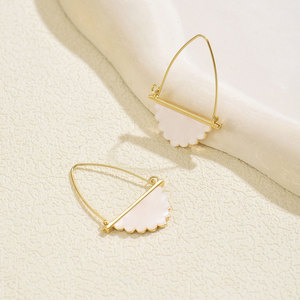 Hoop <b>Earrings</b> Fan Shape Mother Of Pearl Inlay Geometric Design Everyday Wear Stainless Steel Ear <b>Post</b> - Product Image 3