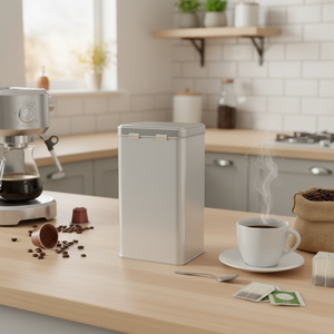 Caja Rectangular de Hojalata de 1 Litro para Té, Café y Bebidas Calientes, 75 x 100 x 169 mm, Tapa Deslizante, Kontensan L493 - Product Image 3