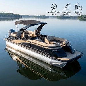 22ft Aluminum Pontoon Boat 12 Person Sport Series With Sport Arch and Engine for Fishing Party - Product Image 1